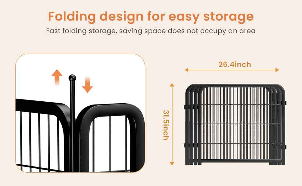 8-Panel Outdoor Dog Fence - 80cm Portable Pet Playpen (Black, 67cm W x 80cm H)