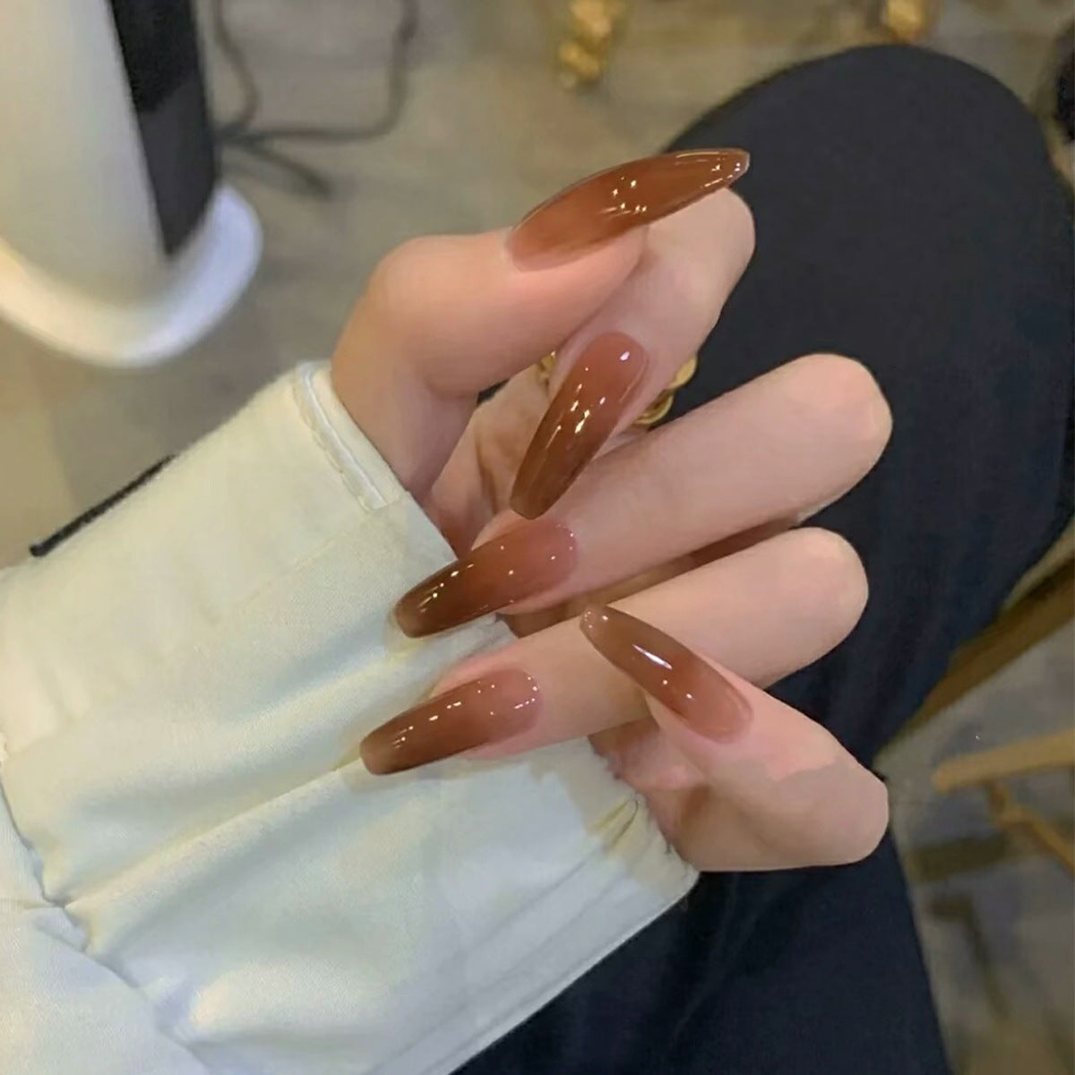 Ice Transparent Color Coffee Long Ballet Wear Manicure Finished Fake Nail Manicure Patch Nail Patch Removable Nail Shello Creative Boutique