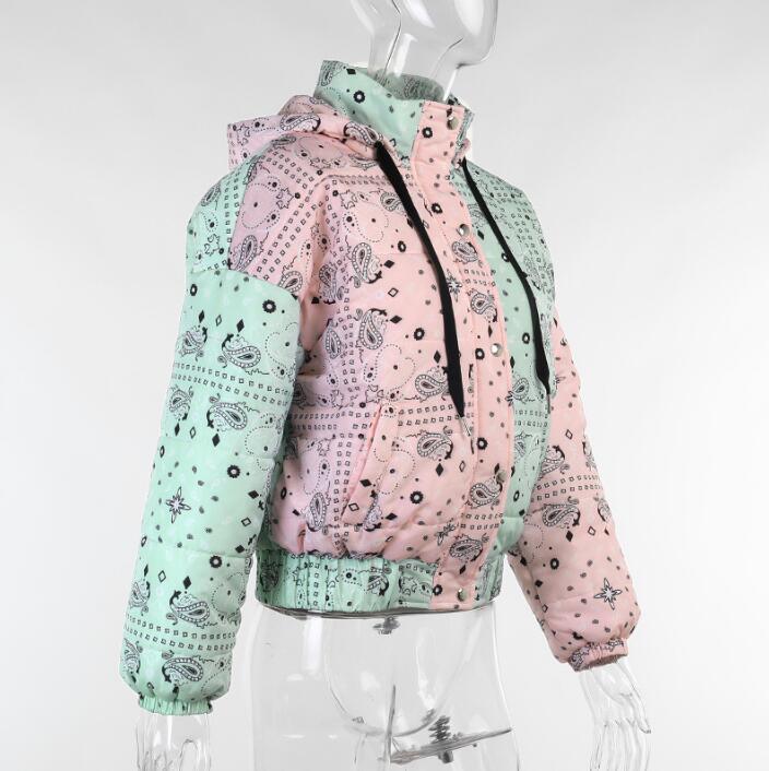 Autumn Winter Fashion Women's Colorblock printing Long Sleeve Zipper Cotton Padded Jacket Coats - Shello's Creative Boutique
