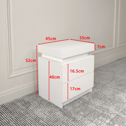 Modern white Nightstand With 2 Storage Drawers LED Lights For Bedroom - Shello's Creative Boutique