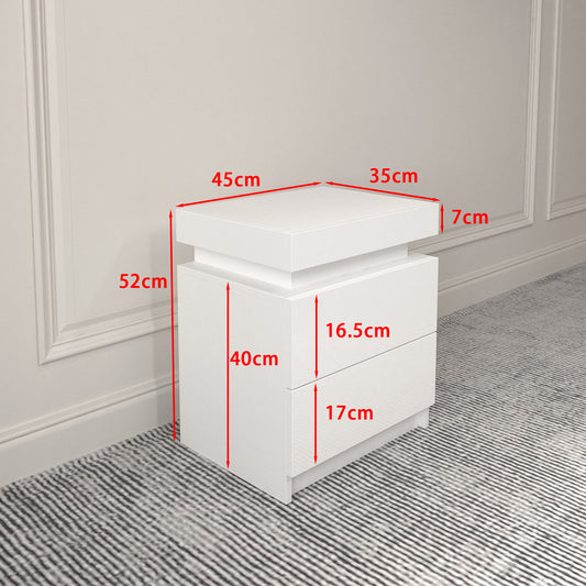 Modern white Nightstand With 2 Storage Drawers,Led Lights, End Table For Bedroom Furniture eprolo