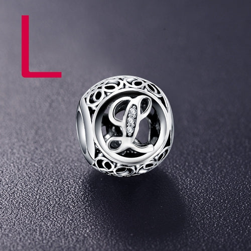 Real 925 Sterling Silver Vintage Clear Letter Bead Charms Fit Pandora Women Charm Bracelets Silver Jewelry eprolo
