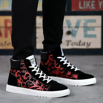 Men’s Vulcanized Canvas Shoes – Graffiti High-Top Sneakers for Summer Style - Shello's Creative Boutique