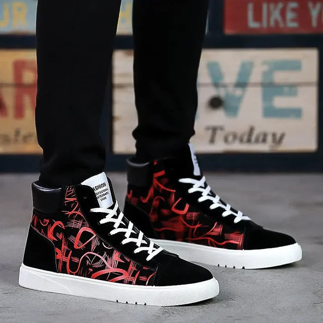 Men Vulcanized Canvas Shoes for Men Summer Graffiti High Top Men's Sneakers Shello Creative Boutique