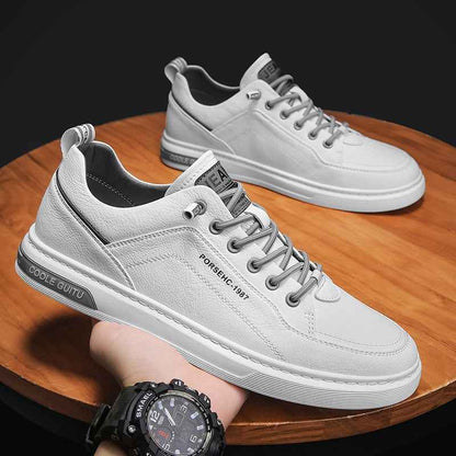 Men's Casual Leather Sneakers - Versatile Sports Shoes and Thick Soled White Sneakers