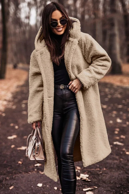 Winter Fashion Long Coat Net Color Long Sleeve Tweed Women's Jacket - Shello's Creative Boutique
