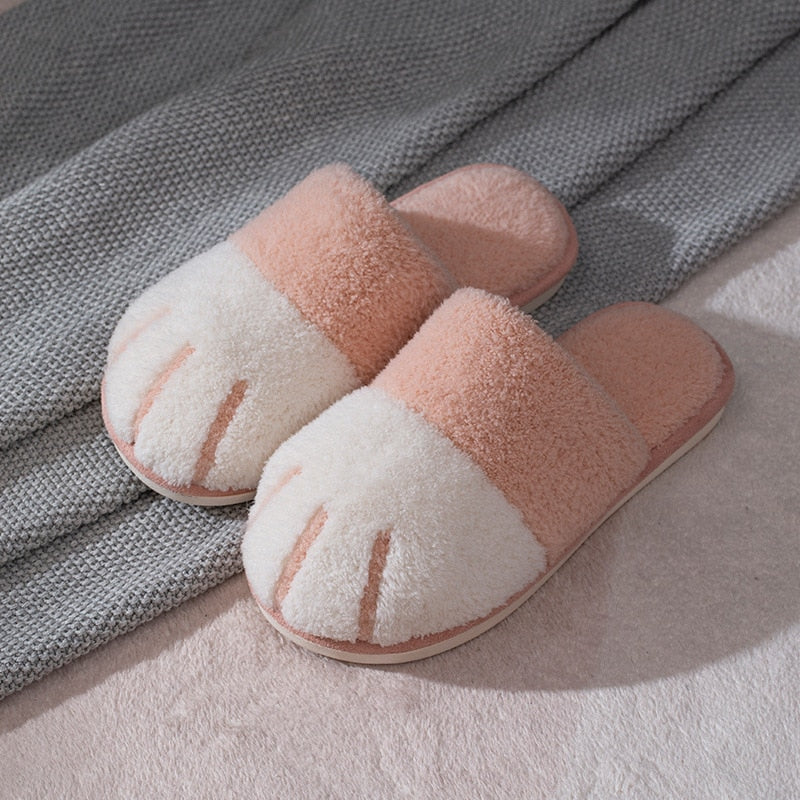 Winter House Warm Fur Slipers For Women Cute Cat paw Designer Bedroom Warm Plush Shoes Non-slip Indoor Women Furry Slippers eprolo
