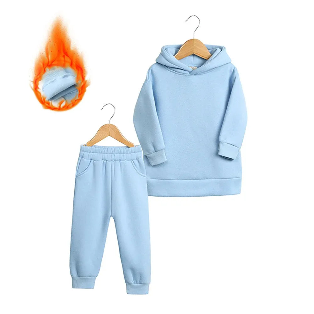 Thickened Autumn And Winter Clothing Children's Sports Suit Casual Pullover Hooded Sweater Trousers Two-Piece Set - Shello's Creative Boutique