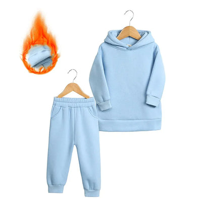 Thickened Autumn And Winter Clothing Children's Sports Suit Casual Pullover Hooded Sweater Trousers Two-Piece Set - Shello's Creative Boutique
