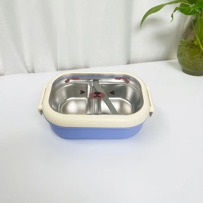 Cartoon cute bear stainless steel portable compartment lunch box with lid - Shello's Creative Boutique