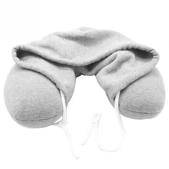 Adults Portable Solid U shaped Pillow Drawstring Microbeads soft Hooded Neck pillow for Trave