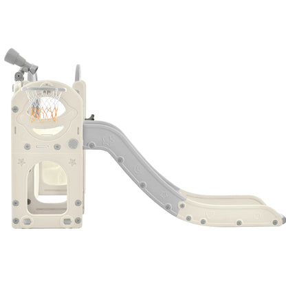 Kids Slide Playset Structure 7 in 1, Freestanding Spaceship Set with Slide, Arch Tunnel Grey+White + HDPE - Shello's Creative Boutique