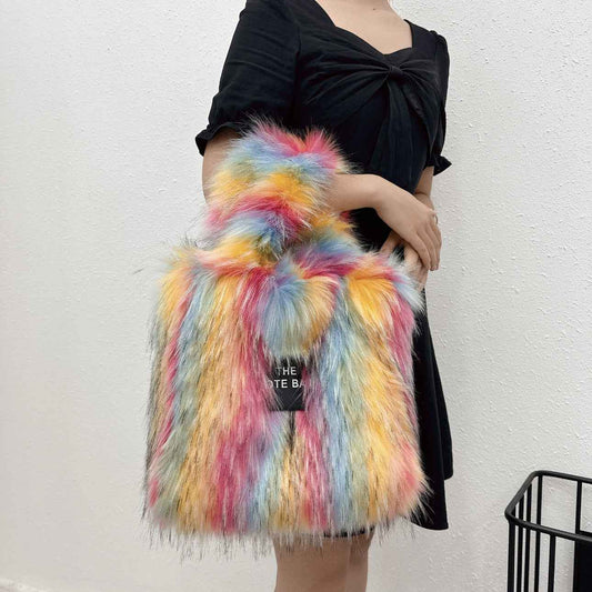 Crossbody Tote Bag Imitation Raccoon Fur Grass Plush Large Capacity Tote Bag Personalized Retro