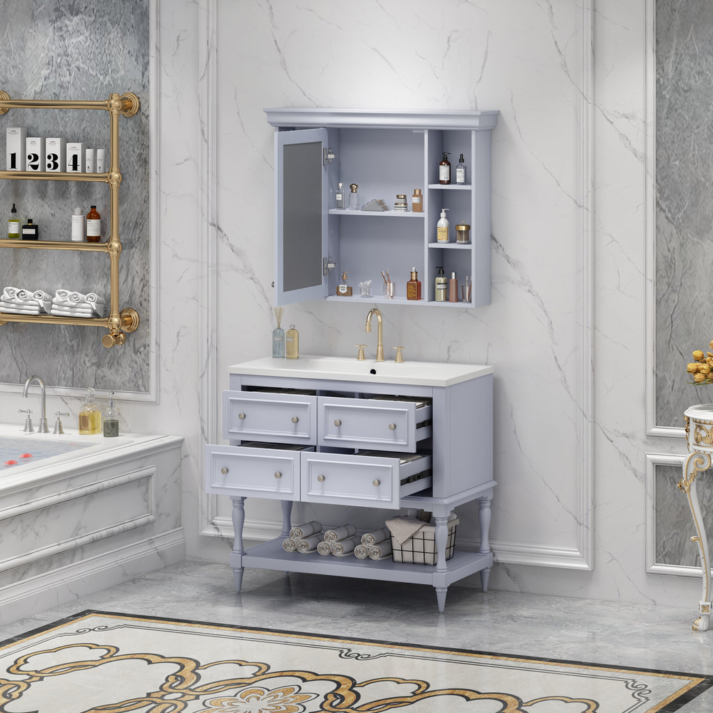 36'' Bathroom Vanity with Medicine Cabinet, Modern Mirror Cabinet with Adjustable Shelf, Bathroom Storage Cabinet with 4 Drawers eprolo