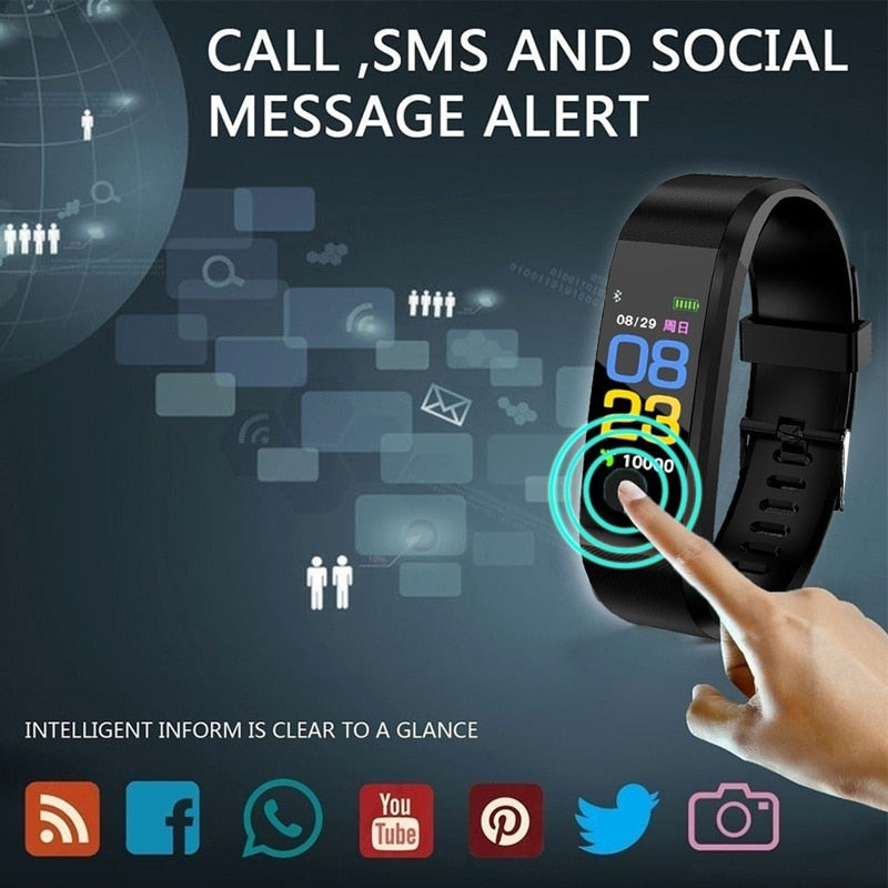 115 Plus Bluetooth Smart Watch Heart Rate Monitor Smart Watch Fitness Tracker Bracelet Waterproof Smart Wristband eprolo