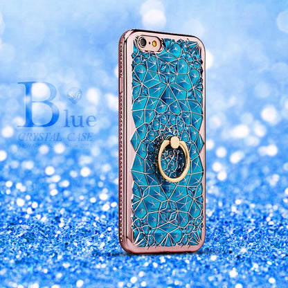 Luxury 3D Glitter Ring Case – Soft TPU Rhinestone Stand Cover for iPhone 5 to XS Max