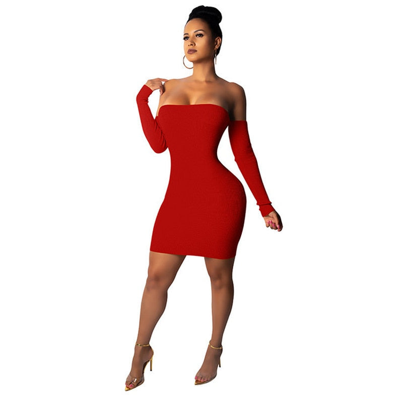 Knitted Long Sleeve Mini Bandage Dress Club Party Winter Off Shoulder Backless Lace Up Bodycon Dresses eprolo