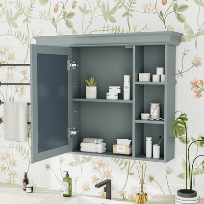 35 ''x 28' 'blue wall mounted bathroom storage cabinet with mirror door and medication cabinet with 6 open shelves - Shello's Creative Boutique