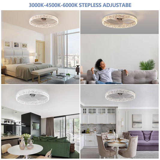 Modern acrylic ceiling fan light with remote control, dimmable LED pendant light, 6-speed adjustable, silent motor eprolo