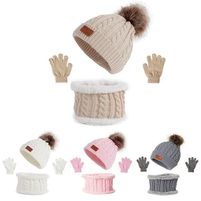 Children's hats, scarves, gloves, three piece set, autumn and winter new single ball baby hats - Shello's Creative Boutique