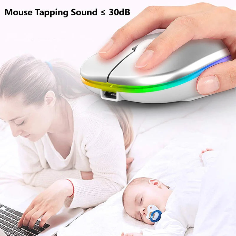 Wireless Mouse For Laptop PC Bluetooth RGB Rechargeable Computer Silent  LED  Ergonomic Gaming 