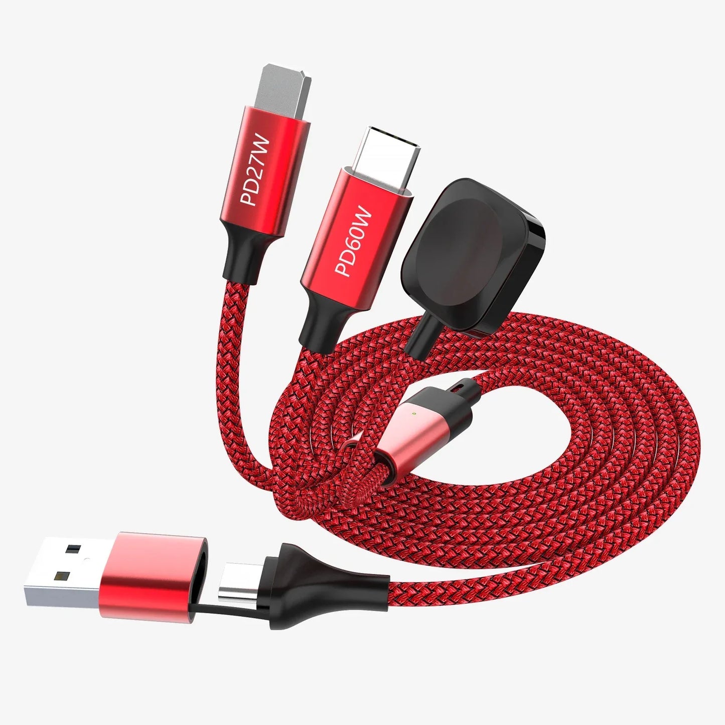 Multi head multifunctional two to three data cable PD60w fast charging suitable for Android Pingguo smartphones and smartwatches - Shello's Creative Boutique