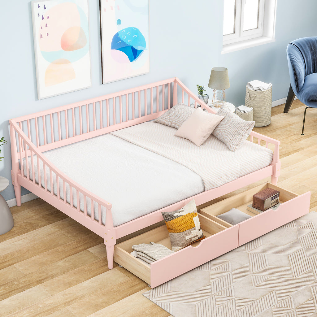 Full Size Daybed with Two Storage Drawers and Support Legs Pink Shello Creative Boutique