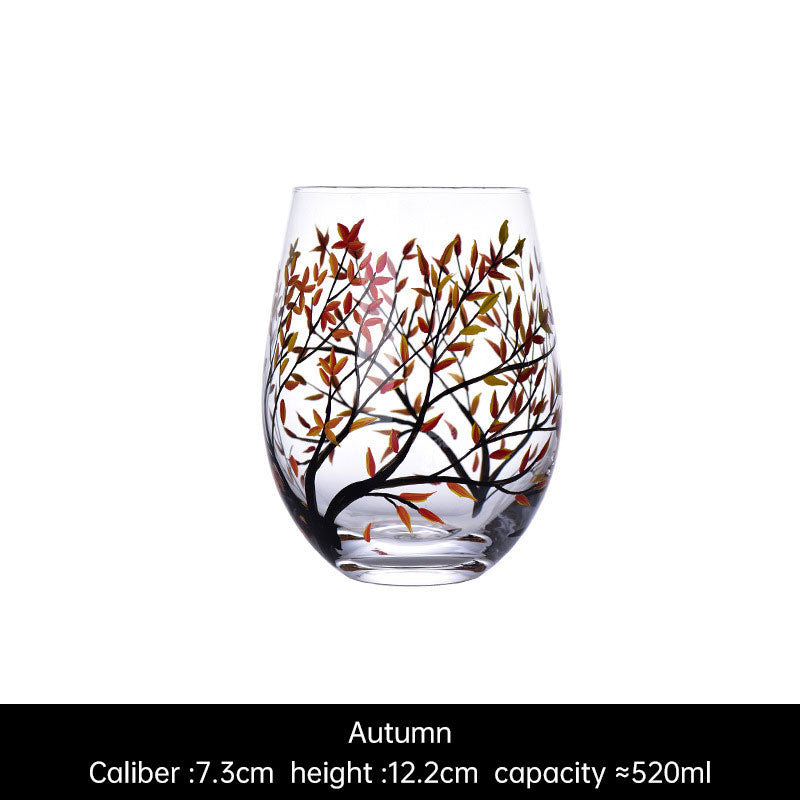 Light luxury ins crystal glass wine glass hand-painted household goblet four seasons painted wine glass eprolo
