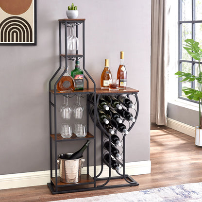 11 bottle wine baking rack, 5-layer independent wine rack with hanging wine glass rack and storage rack - Shello's Creative Boutique