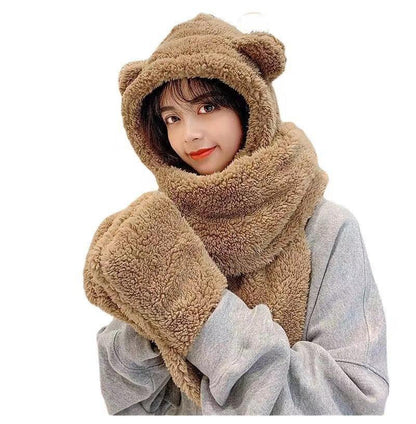 Adorable Bear 3-in-1 Plush Winter Set - Hat, Scarf & Gloves with Heart Details - Shello's Creative Boutique