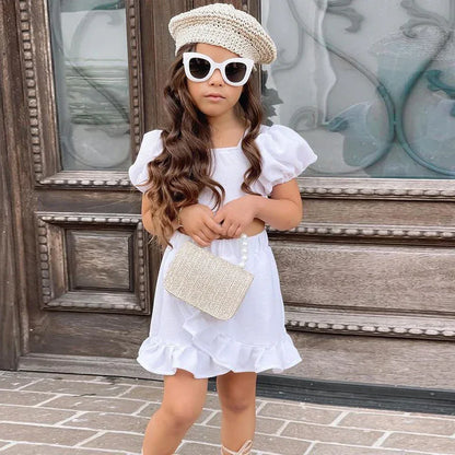 Children's Wear Girls' Suit Ins Style Children's Wear Girls' Lantern Sleeve Short Skirt Two-Piece Set - Shello's Creative Boutique
