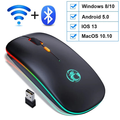 Wireless Mouse Bluetooth RGB Rechargeable Computer Silent Mause LED Backlit Ergonomic - Shello's Creative Boutique