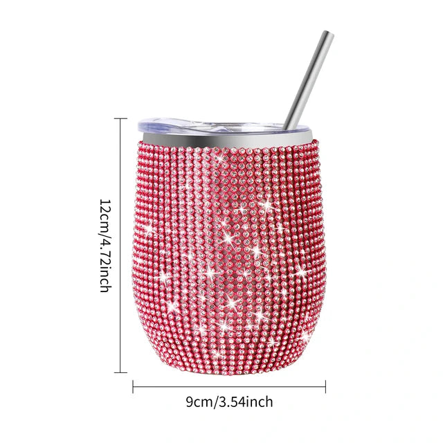 12oz Diamond Wine Tumbler With Sealed Lid Vacuum Thermo Beer Mug Cup Stainless Steel Mug Cup Champagne Party Bridemaid Gift eprolo