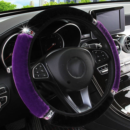 Glamorous Rhinestone Steering Wheel Cover - Soft Plush 37-38cm Universal Fit