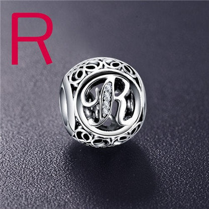 Real 925 Sterling Silver Vintage Clear Letter Bead Charms Fit Pandora Women Charm Bracelets Silver Jewelry eprolo