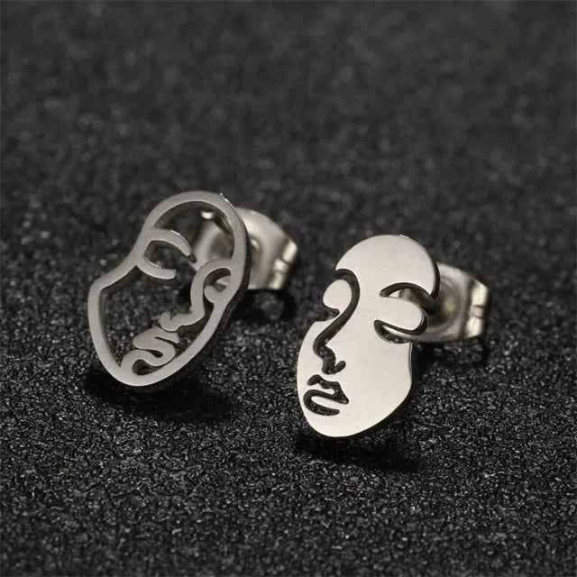 Fashion Girl Abstract Face Earrings for Women - Simple Asymmetrical Stud Jewelry, Elegant Female Gift