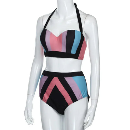 Plus Size Push Up women swimsuit bikini set Large size rainbow color high waist lady swimming suit bath shower wear bikini - Shello's Creative Boutique