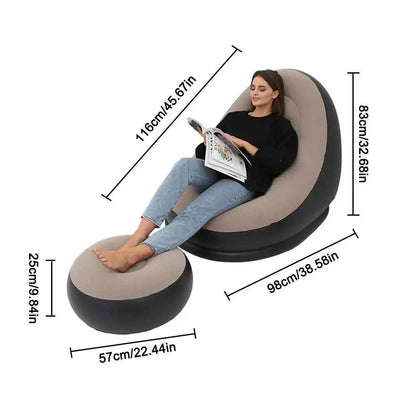 Inflatable Air Mattress Sofa - Comfortable Lazy Chair and Leg Stool for Home and Outdoor Use