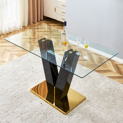 Large Modern Minimalist Rectangular Glass Dining Table for 6-8 with 0.4" Tempered Glass Tabletop and MDF slab V-Shaped Bracket eprolo