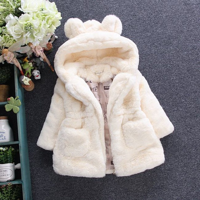 Winter Baby Girls Clothes Faux Fur Fleece Coat Pageant Warm Jacket Xmas Snowsuit 1-8Y Baby Hooded Jacket Outerwear eprolo