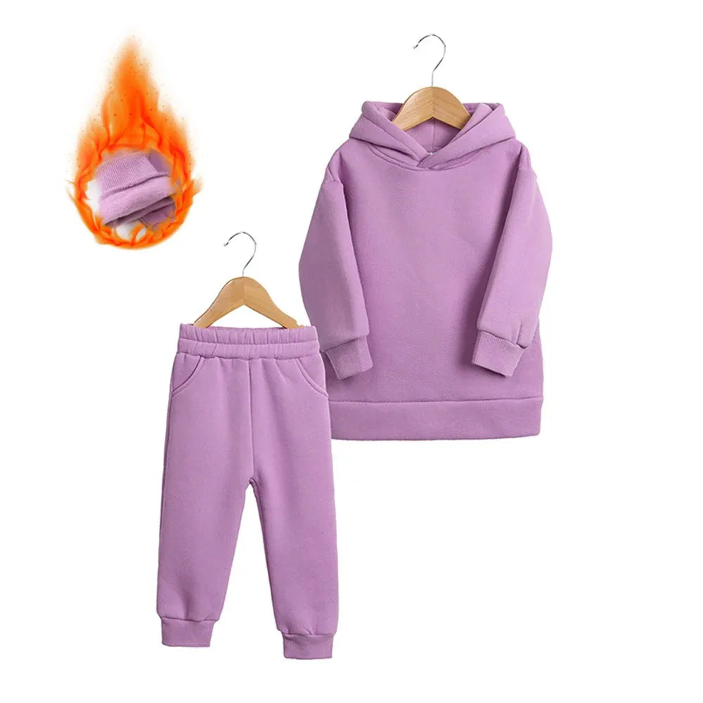 Thickened Autumn And Winter Clothing Children's Sports Suit Casual Pullover Hooded Sweater Trousers Two-Piece Set - Shello's Creative Boutique