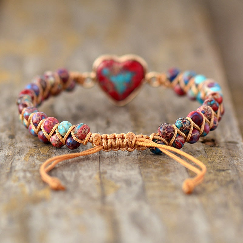 Natural Stone Heart Charm Bracelets String Braided Macrame Bracelets Jaspers Friendship Wrap Bracelet Femme Women Jewelry eprolo