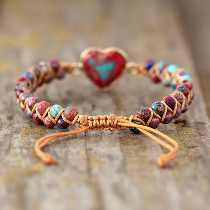 Natural Stone Heart Charm Bracelets String Braided Macrame Bracelets Jaspers Friendship Wrap Bracelet Femme Women Jewelry - Shello's Creative Boutique
