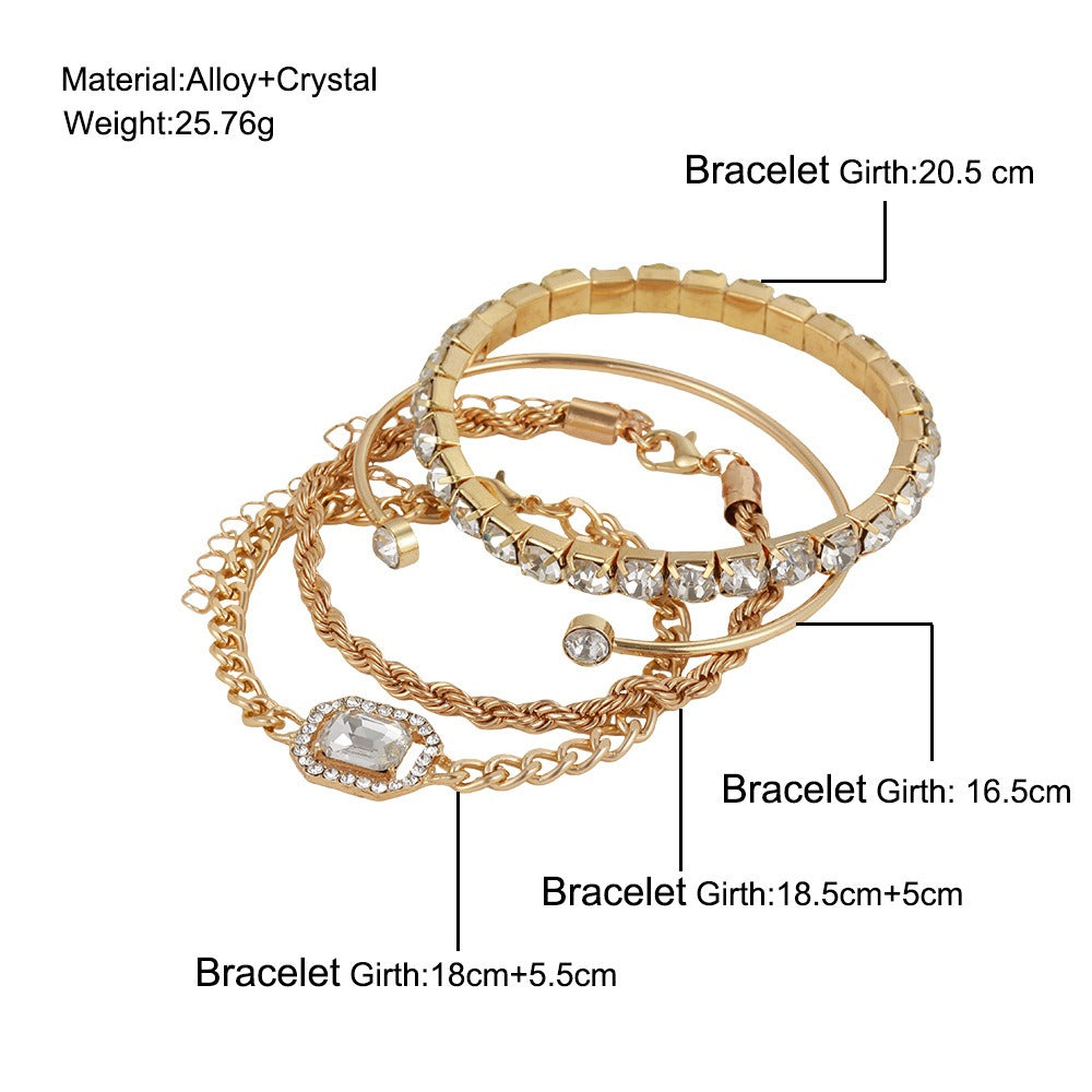 New Full Diamond Bracelet and Bracelet Set of 4 pieces for Women with a Retro Style, Light Luxury, and High end Decoration eprolo
