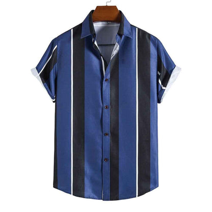Summer Men's Striped Short-Sleeved Hawaiian Shirt