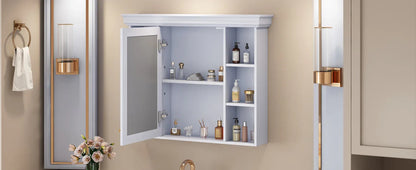 35'' x 28'' Blue Wall Mounted Bathroom Storage Cabinet with Mirror Door, Modern Bathroom Wall Cabinet with Mirror - Shello's Creative Boutique