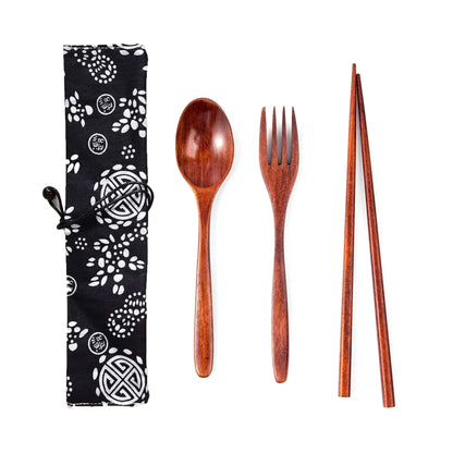 Japanese Style Long Handled Spoons, Forks, Chopsticks, Three Piece Set Of Wooden Portable Tableware, Chopsticks, Spoons, Set - Shello's Creative Boutique