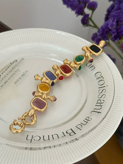 Brass Statement Chunky Colorful Retro Beads Bracelet Women Jewelry - Shello's Creative Boutique