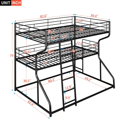Full XL over Twin XL over Queen Size Triple Bunk Bed with Long and Short Ladder - Shello's Creative Boutique