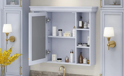 35'' x 28'' Blue Wall Mounted Bathroom Storage Cabinet with Mirror Door, Modern Bathroom Wall Cabinet with Mirror - Shello's Creative Boutique